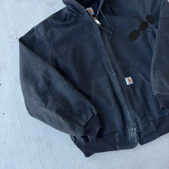 Vintage Y2K Carhartt J131 black active hooded work wear jacket - Picture 2 of 7